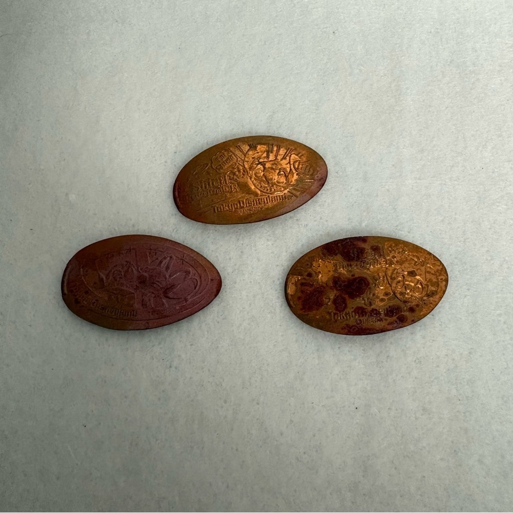 Set of 3 STITCH Tokyo Disneyland Elongated Smashed Coins TDR